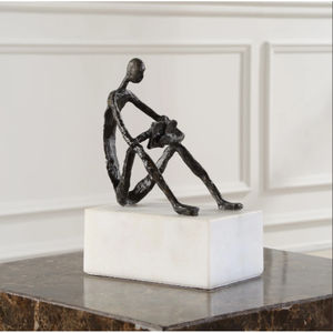 Sculpture Moderne Abstraite Homme Lisant, Statue en Aluminium Faite à la Main, Base en Marbre, Décoration de Table, Bureau, Étagère, Cadeau Artistique - Product Image 1