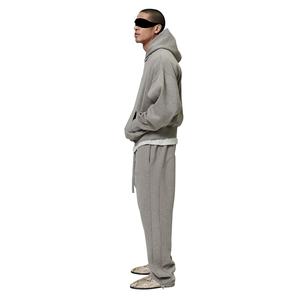 Ensemble de survêtement gris à capuche pour homme, couleur unie, décontracté, avec sweat-shirt et pantalon à cordon de serrage et poches latérales - Product Image 3