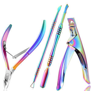 Lot de 4 ciseaux à ongles courbés en acier inoxydable, coupe-ongles manucure, coupe-ongles arc-en-ciel, et pince à cuticules pour doigts - Product Image 2