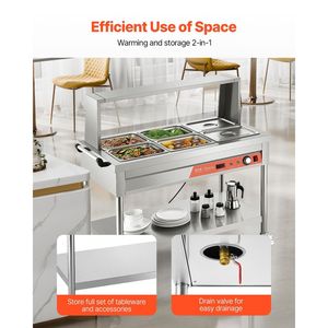 Scaldabagno commerciale tavolo a vapore con sottofondo e scudo 6X1/2 pentole per riscaldamento e tenuta - Product Image 6