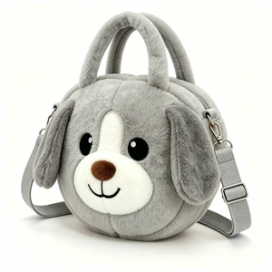 Sac en peluche personnalisé avec visage de chien brodé, sac en peluche gris avec visage de chien, sangle réglable et fermeture éclair, sac en peluche gris duveteux avec visage de chien - Product Image 2