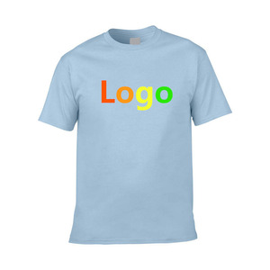 T-shirt pour homme bleu clair avec logo personnalisé, 100% polyester, col rond, manches courtes, toile respirante, séchage rapide, imprimé, décontracté, vêtements d'été - Product Image 2