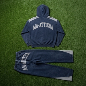Conjunto de Sudadera con Capucha y Pantalones de Algodón para Hombre, Cierre Completo, Estilo Casual Holgado, Estampado de Letras, Color Azul, Estilo Otoñal - Product Image 5