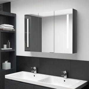 Armoire de salle de bain en MDF gris brillant avec miroir en verre LED, finition mélamine - Product Image 1