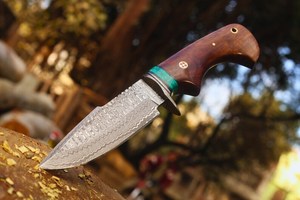 Couteau de chasse Bowie ambidextre THEWIZ CRAFTS, fait main, forgé à la main, en acier Damas, manche en os de 9,9 pouces avec bolster en Damas - Product Image 2