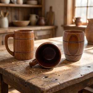 Chope à bière artisanale en bois, style rustique, forme baril, capacité [indiquer la capacité], finition polie. - Product Image 3
