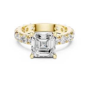 Bague de fiançailles en diamant de laboratoire taille Asscher en or massif 18 carats certifiée IGI VVS E-F avec large alliance éternité et bijoux d'accompagnement - Product Image 1