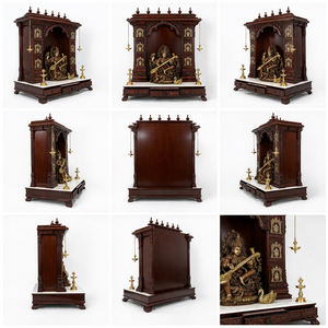 Ashta Lakshmi Design Wooden <b>Mandir</b> for Home Handmade Saraswati Wooden <b>Mandir</b> for Pooja Room Brown Polished Sagwan Wood <b>Mandir</b> - Product Image 6