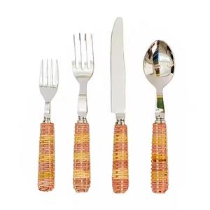 Vintage Flatware <b>Set</b> With Brown <b>Speckled</b> Resin Handles Metal Cutlery <b>Dinnerware</b> Silverware Cutlery For Wedding Party Use - Product Image 4
