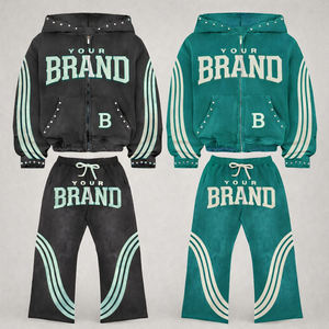 Kids Heavyweight Stacked Tracksuits Diamond Zip <b>up</b> Streetwear Sweatpants and Hoodie <b>Boys</b> Clothing Sets Manufacturer - Product Image 6