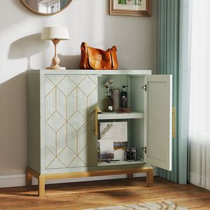 Modern 2-Door Wooden Storage Cabinet Gold Hardware <b>Sideboard</b> for Living Dining or Kitchen Accent Buffet - Product Image 4