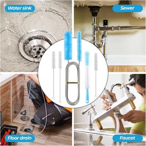 Heavy Duty 70.8 Inches Double-Headed <b>Drain</b> Cleaner <b>Brushes</b> 4 Pcs with Handles Flexible Straw Cleaning <b>Brush</b> - Product Image 2