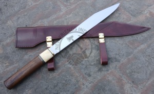 Nouveau couteau Seax Viking long en acier au carbone forgé à la main, lame de 15 pouces, finition haute brillance, ambidextre, manche en bois de noyer, os et laiton - Product Image 2