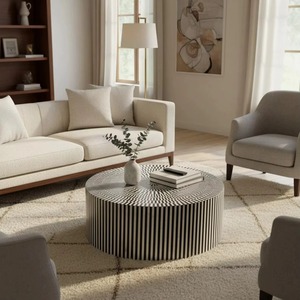 Table basse ronde en os incrusté faite à la main, nouveau mobilier de maison, table en os incrusté pour salon, artisanat fait main très vendu - Product Image 3