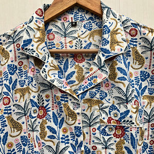 Conjunto de Pijama de Manga Larga para Mujer, Estampado Personalizado de Bosque y Animales, 100% Algodón Blanco, Cómodo para Dormir, Precio al por Mayor - Product Image 1