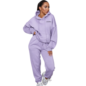 Women Winter Solid Full <b>Zip</b> Hoodie Tracksuit Set Drawstring Hood <b>Jogger</b> Trousers Elastic Waist <b>Pockets</b> Casual Two Piece Outfit - Product Image 1