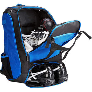 Sac à dos de baseball en nylon 50-70L grande capacité avec double porte-batte, sac de sport bleu noir avec poches en maille - Product Image 3