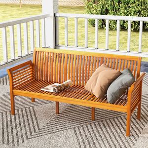 Panca da Giardino in Legno Massello con Cuscini Morbidi, 62,5 Pollici, 3 Posti, Arredo per Patio e Giardino - Product Image 1