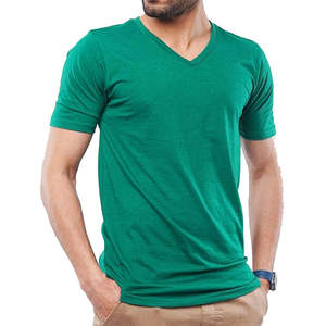 T-shirts pour hommes en coton 100% uni, col en V, pour impression, livraison rapide, prix de gros - Product Image 1