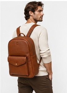 Premium Genuine <b>Leather</b> Vintage Fashion Minimalist Men's Office Business <b>Laptop</b> Travel <b>Backpack</b> Zipper Stylish Durable - Product Image 5
