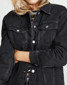 Custom Women's Black <b>Denim</b> <b>Jacket</b> Button Front Long Sleeve Casual Jean <b>Jacket</b> with Chest Flap Pockets Wholesale - Product Image 4