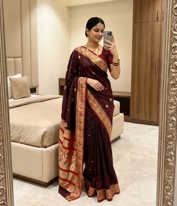 Indian Traditional Ethnic Satin <b>Silk</b> with Meenakari Weaving Saree for Festive Function for Women Fancy Wedding Wear Saree - Product Image 3