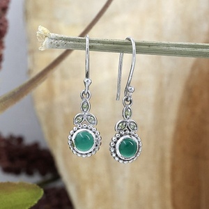 925 Sterling <b>Silver</b> Natural Green Onyx <b>Dangle</b> <b>Earrings</b> Handmade Gemstone Leaf Designer Hook Hanging <b>Earrings</b> for Women - Product Image 6