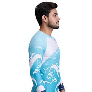 SHAN Maillot de bain anti-UV à manches longues pour homme, imprimé par sublimation, motif vague bleue, en polyester, tailles adultes - Product Image 4
