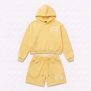 Men's Clothing Luxury Design Pullover Hoodie and <b>Shorts</b> <b>Set</b> Blank Cotton Fleece Men Hoodie and <b>Shorts</b> <b>Set</b> - Product Image 1