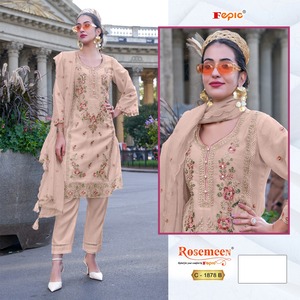 Organza élégant Premium Salwar Kameez de style ethnique brodé Shalwar Kameez assorti Dupatta lourd Santoon terne indien - Product Image 2
