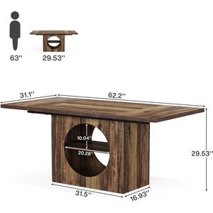 Tavolo da Pranzo Rettangolare Grande Stile Fattoria da 63 Pollici con Spazio di Archiviazione per 4-6 Persone, per Uso in Cucina - Product Image 5