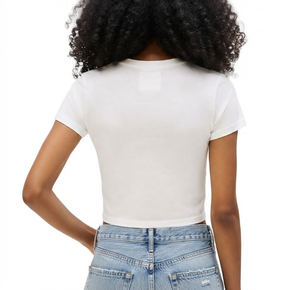 T-shirt Femme Personnalisé Coupe Slim 100% Coton Respirant Anti-boulochage Noir Uni Teint Uni Tricoté Décontracté Manches Courtes Vente en Gros - Product Image 2