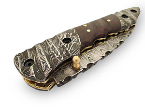 Navaja Plegable Utilitaria con Hoja de Acero de 20.8cm, Punta de Gota, Perilla de Pulgar, Mango de Madera, Diseño Artístico, Grosor de 0.5mm, Longitud Total de 6.7in - Product Image 3