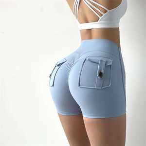 Shorts de sport respirants pour femmes, personnalisables en gros, avec poche arrière, effet push-up, taille haute, séchage rapide, pour fitness et yoga, haute qualité - Product Image 2