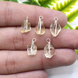 Raw Citrine Wire Wrapped Pendant <b>Silver</b> Plated Natural 8 - 10mm Gemstone <b>Charm</b> Jewelry Making Supply Birthstone January - Product Image 4