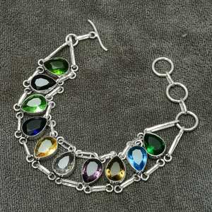 Bracelet en argent sterling 925 multi-pierres, bijoux faits à la main, pierres naturelles, bracelet pour femmes, bracelet tendance, cadeau - Product Image 6