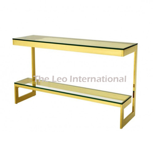 Fine Quality Gold Geometric Console <b>Table</b> With <b>Clear</b> Tempered Glass Top Rectangular Entryway Hallway Living Room Furniture - Product Image 3