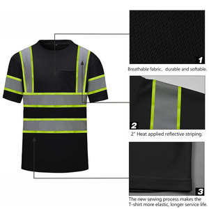 Camiseta de Seguridad Reflectante Negra para Hombre, Manga Corta, Ropa de Trabajo de Secado Rápido, Tela de Malla, Rayas de Alta Visibilidad para Uso en Exteriores - Product Image 4