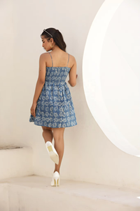 Lively Mini Dress with Strapless V Neckline Effortless Charm Playful Sleeveless Vibrant Pop Color Print - Product Image 3