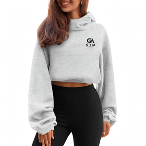 Sweat-shirt à capuche court pour femme GYM ACTIVE, gris, manches unies, sweat-shirt à capuche en molleton décontracté avec logo imprimé sur le devant - Product Image 1
