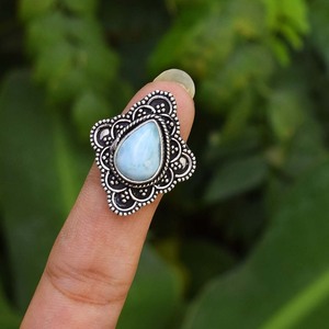 Bague Larimar en Argent Sterling 925, Pierre Précieuse Taillée Poire, Bijou de Déclaration pour Mariage, Fiançailles, Anniversaire, Sertissage Bezel - Product Image 3