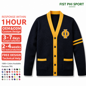Cárdigan universitario personalizado con bordado, suéter de punto para hombre, manga larga, uniforme, cuello en V, cárdigan de hermandad tejido - Product Image 1