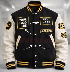 Veste universitaire personnalisée unisexe, corps en laine/polyester, manches en laine, noir et or, style baseball américain, personnalisable sur le devant - Product Image 3