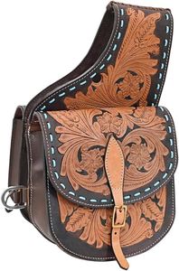 Piel de vaca Cuero genuino Western Trail Tooling Carving Horse Saddle Bag - Product Image 4