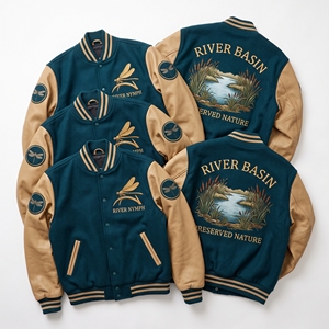 Custom Varsity Jacket Maker Forest Green Wool Body Tan Leather Sleeve Optical Vista Survey Binoculars Embroidery Letterman <b>Coat</b> - Product Image 6