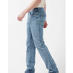 Pantalon élégant pour homme en denim selvedge bleu délavé, style urbain, coupe slim, taille élastique, coupe crayon, méthode de tissage. - Product Image 4