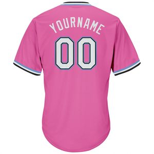 Camiseta de Béisbol Personalizada con Cuello en V Rosa para Hombre, Manga Corta, Nombre del Equipo Sublimado, Ropa Deportiva de Poliéster que Absorbe la Humedad - Product Image 6