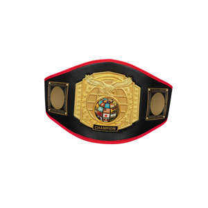 Ceinture de champion en or avec design globe, sangle noire et rouge, qualité supérieure, personnalisable, titre de lutte - Product Image 6