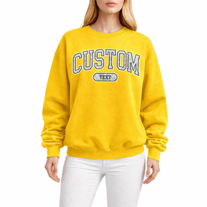 Women Custom Logo Oversize Drop shoulder <b>Sweatshirt</b> Yellow Loose Fit Crew Neck Pullover Soft 100%Cotton Fleece Street Style - Product Image 3