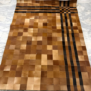 Elegant Handmade Hair on Hide Square Cowhide Area Rug Geometric <b>Leather</b> Block Patchwork ForFloor Carpet Living Room Home Styling - Product Image 3